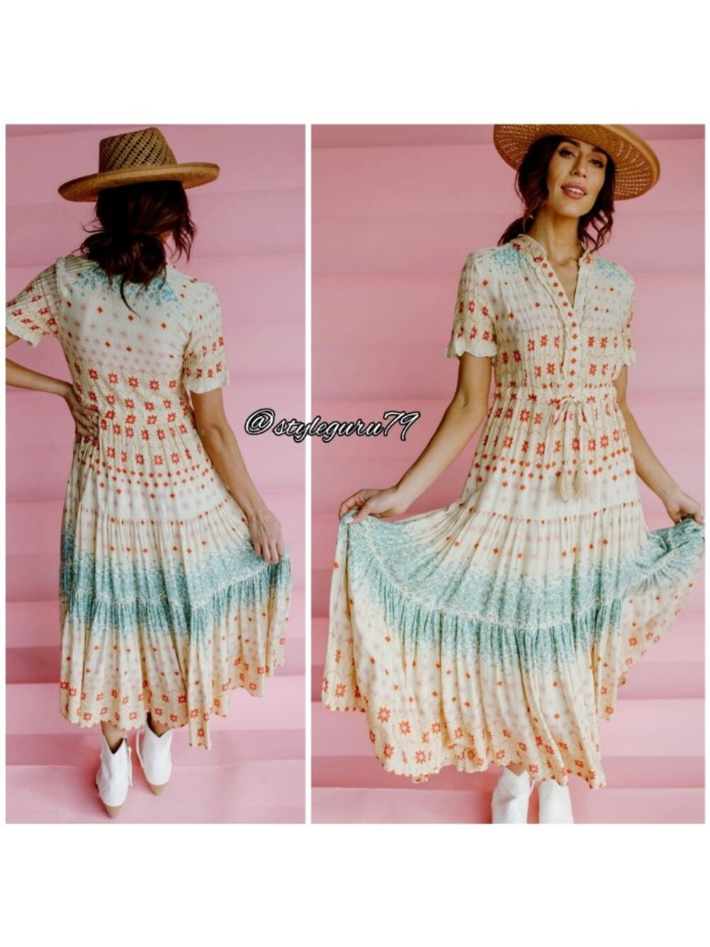 Free People Rare Feeling Pleated Maxi Dress Cloud Combo XS NWT Boho Floral Ruffl - Picture 2 of 6